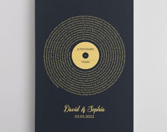 First (1st) Wedding Anniversary Gifts: Vinyl Record with Song Lyrics - Traditional, Meaningful, Sentimental, Romantic, Keepsake, Wonderful
