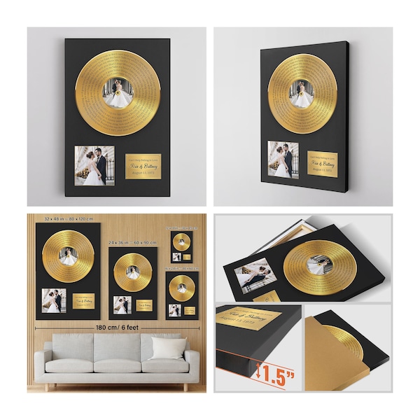 Letras de canciones en discos de vinilo: 2.º algodón, 4.º y 12.º lino, 5.º aniversario de madera para un esposo o esposa amante de la música, nuestra primera canción de baile