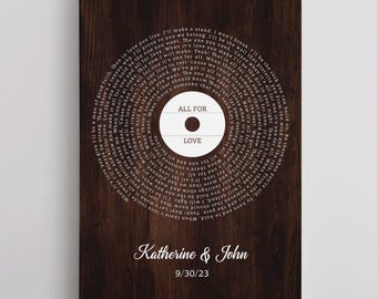 Personalized Song Lyrics Canvas, 5th Wood Anniversary Gift for Husband, Custom First Dance Vinyl Record Wall Art