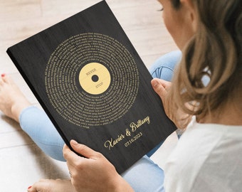 Personalized Vinyl Record Song Lyrics Canvas, 2nd Anniversary Gift for Husband from Wife, Custom Wedding Song Wall Art