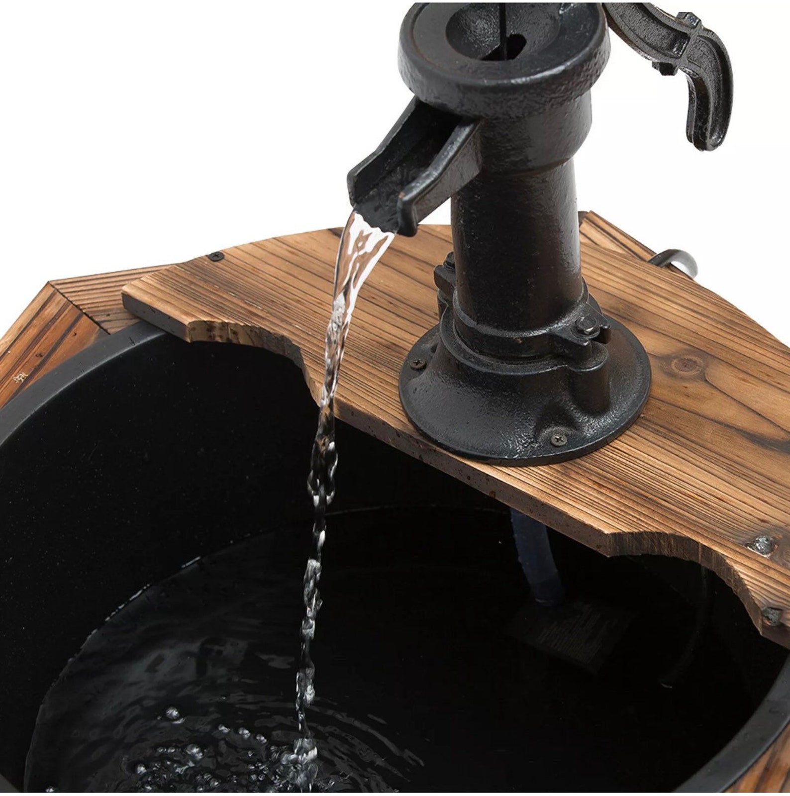 Wooden Electric Water Fountain Garden Ornament w/ Hand Pump Etsy
