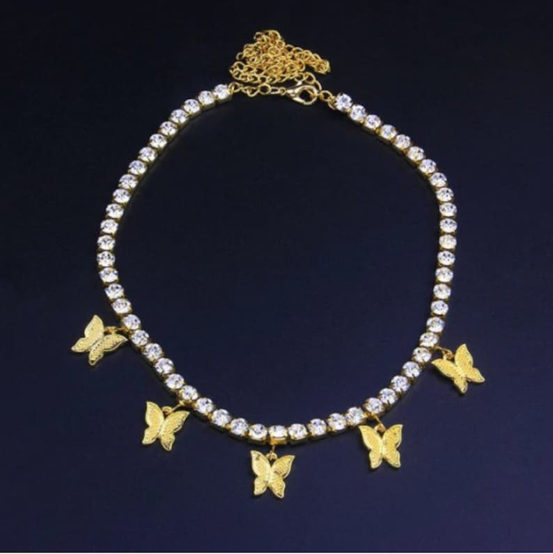 Fashion Cute Shining Crystal Butterfly Choker Necklace for Women