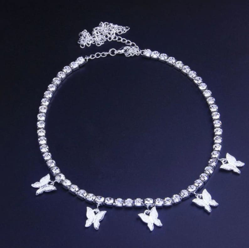 Fashion Cute Shining Crystal Butterfly Choker Necklace for Women