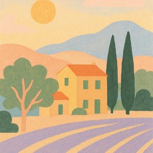 Provence Landscape Wall Art – French Countryside Lavender Field Printable for Cottagecore or Summer Decor