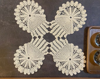 Small Vintage Beige Handmade Crocheted Doily, Home Decoration, 12x12 inches