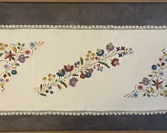 Embroidered Beige Linen Table Runner , Table Decoration  41.5x18.4 inches