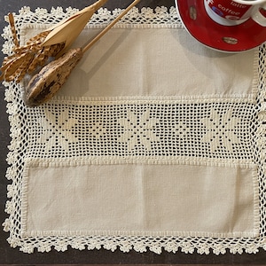 Vintage Beige Handmade Table Topper, 12.5x14 inches