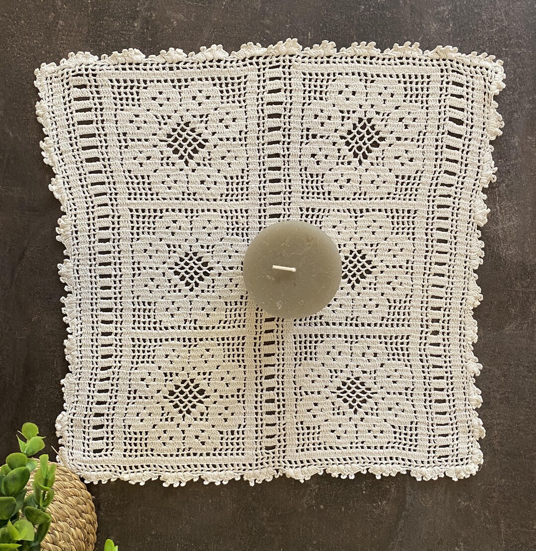 White Lace Crochet Doily for Vintage Decor, 14x14 Inches - Etsy