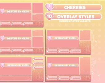 Twitch Overlay package - Cherries / Panels Pack / Just Chatting / BRB / VTuber friendly / Alerts Pack / Twitch Overlay / Stream Pack