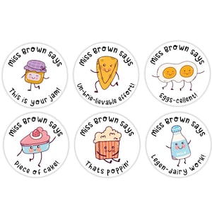 Personalised Teacher Stickers, Food Theme Sticker, Personalised Teacher Merit Stickers, Teacher Stickers, Reward Stickers, Merit Stickers