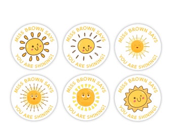 Personalised Sunny Teacher Stickers, Sunshine Stickers, Teacher Stickers, Reward Stickers, Merit Stickers, Teacher Stamps, Pun Stickers