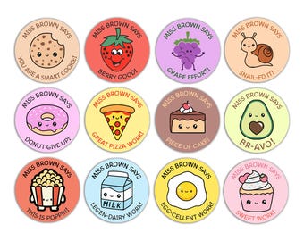 Personalised Teacher Stickers, Food Pun Theme Sticker, Personalised Teacher Merit Stickers, Reward Stickers, Merit Stickers