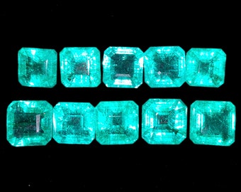 Loose Gemstone Natural Awesome Emerald Lot Square Cut 10 Pcs Certified 8 to 10 Ct Gems GL92