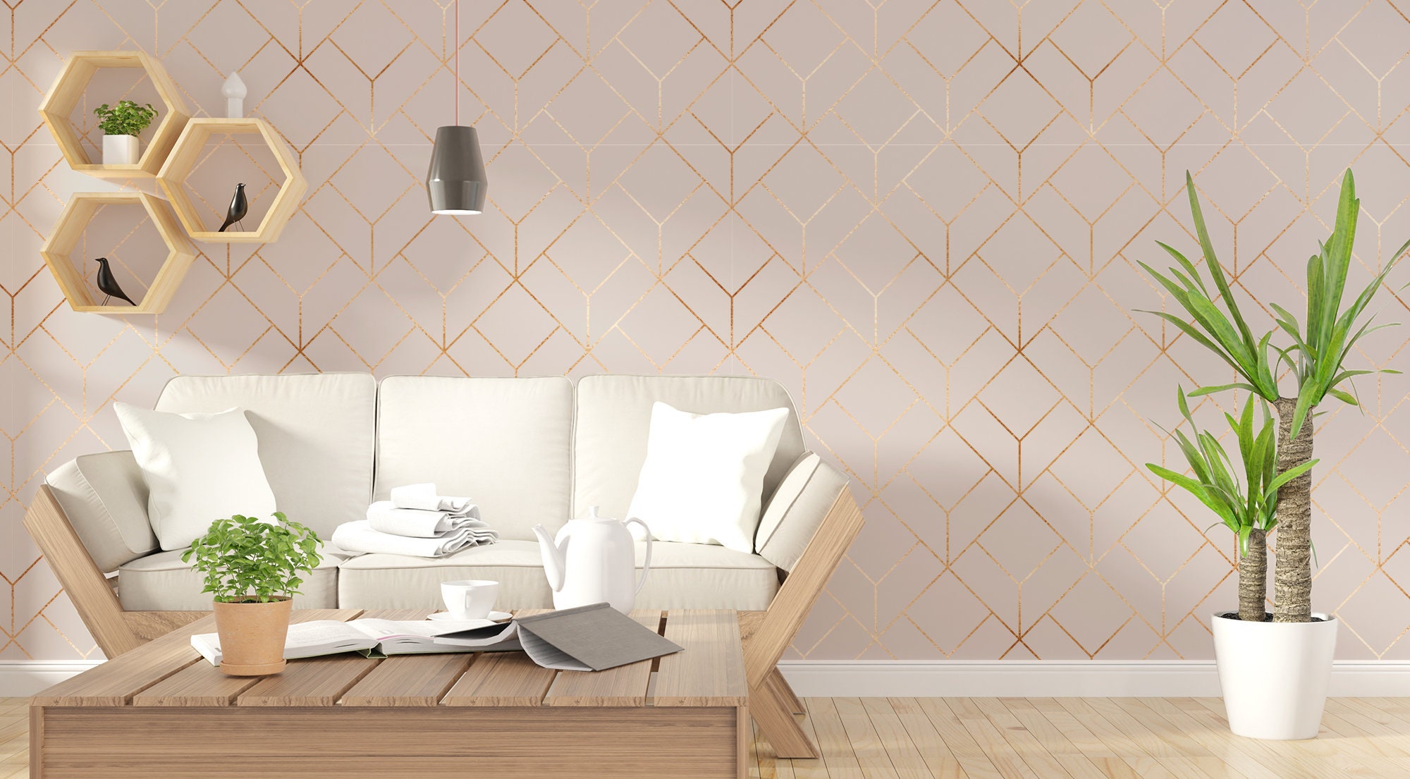 Gold Geometric Faux Metallic Wallpaper Peel & Stick Self | Etsy