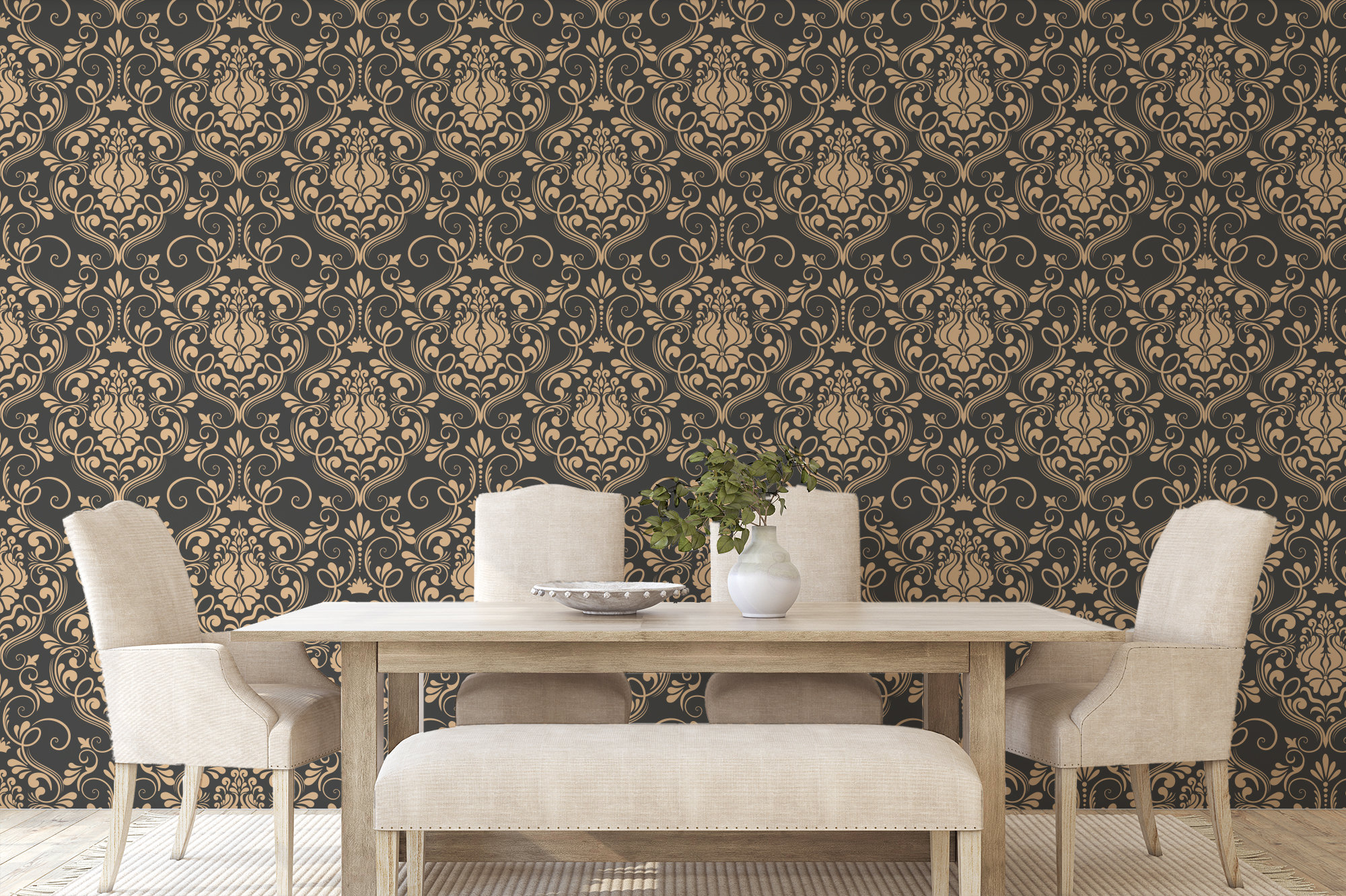 Gold Damask Wallpaper Peel & Stick Self Adhesive Wallpaper Etsy