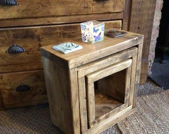 Wooden nest of tables      Reclaimed timber nest of tables      Pine square nest of tables. Coffee tables