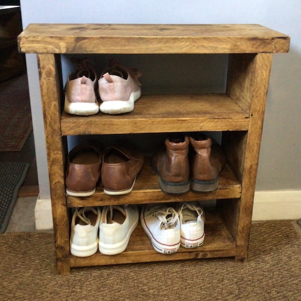 Handmade shoe bench     Rustic shoe storage   Shoe rack  Reclaimed timber shoe bench