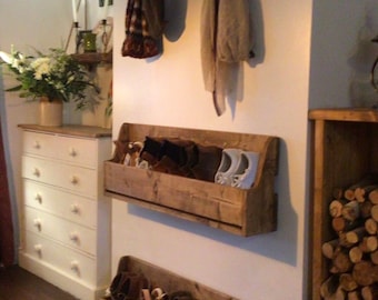 Rustic slimline shoe storage    Wall mounted shoe rack