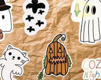 Pegatinas acogedoras de otoño recortadas, fantasma, pegatina para portátil, resistente al agua, papel VYNLE fino, regalo, decoración, regalo para ellos, terror