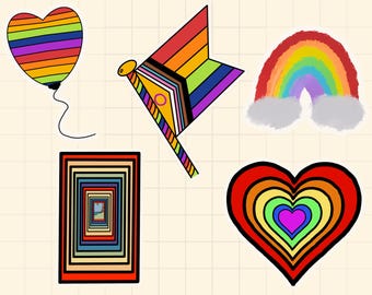 Colección Orgullo LGBTQ+ / Paquete de pegatinas / Arcoíris / Resistente al agua / Vinilo blanco brillante / Pegatina para portátil, pegatina para funda de teléfono / pegatina para botella de agua