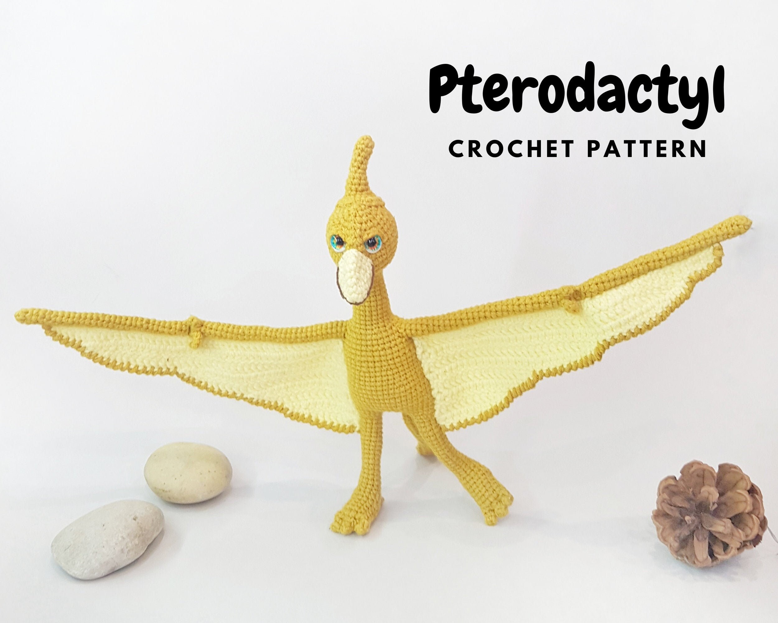Pterodactyl crochet pattern. Dinosaur amigurumi tutorial. DIY Etsy