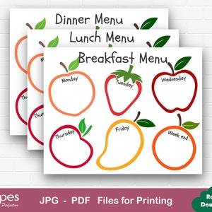 Süßer Obst Kinder Lunch Planer, Kinder Lunch Menü, Wochenplaner, Lunch Menü Organisationsplaner, Frühstücksplaner, Dinner Planer