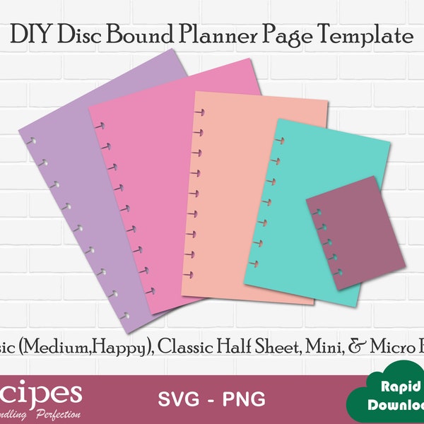 DIY Disc Bound Planner Page Templates - Classic Page, Classic Half Sheet, Mini, & Micro Pages - Cricut and Silhouette Files Included