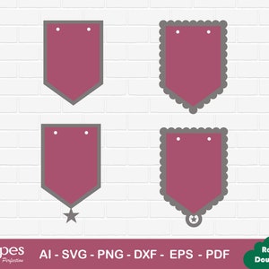 Layered Spearhead Bunting Banner SVG Template, Pennant Bunting SVG, Scalloped Birthday Banners cut file, Cricut and Silhouette  Cut Files,
