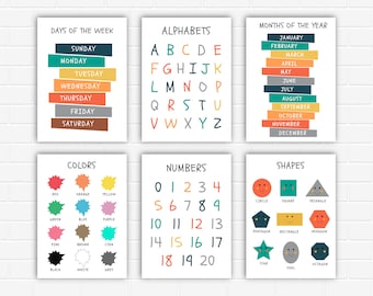 Playroom Learning Posters, Colors, Shapes, Numbers, Alphabet (Digital Download)