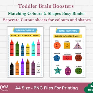 Color Matching Game, Shapes Worksheet, Busy Book Printable, Educational Activity, Homeschool Worksheet, Busy Binder for Toddlers,