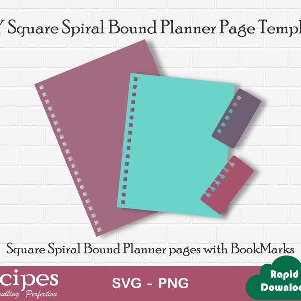DIY Spiral Gebunden Planer Seite Vorlagen - Cricut und Silhouette Dateien enthalten - Quadratische Löcher SVG