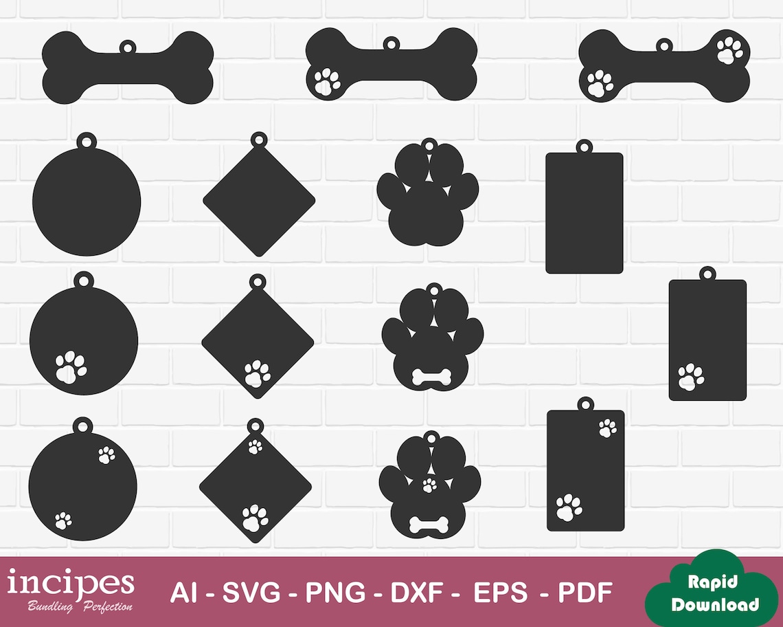 Dog Tag Svg Dog Tag Template Dog Tag With Paw Printdog Tag Etsy
