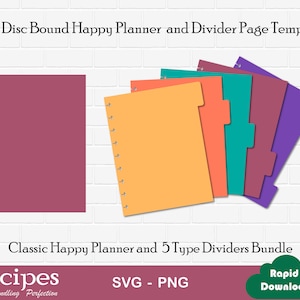 Modelos de página do planejador encadernado em disco DIY - página Classic Happy Planner, página Classic Happy Planner Divider Arquivos Cricut e Silhouette incluídos