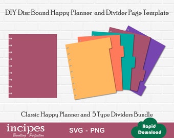 DIY Disc Bound Planner Page Templates - Classic Happy Planner page, Classic Happy Planner Divider page Cricut and Silhouette Files Included