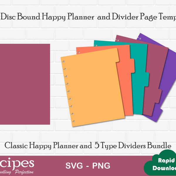 DIY Disc Bound Planner Page Templates - Classic Happy Planner page, Classic Happy Planner Divider page Cricut and Silhouette Files Included