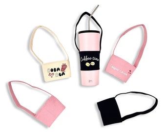 Eco-vriendelijke set 3 stuks Herbruikbare op maat gemaakte bekerhoes met handvat, canvas bekerhoes met handvat, gepersonaliseerde, op maat gemaakte koffiehoezen