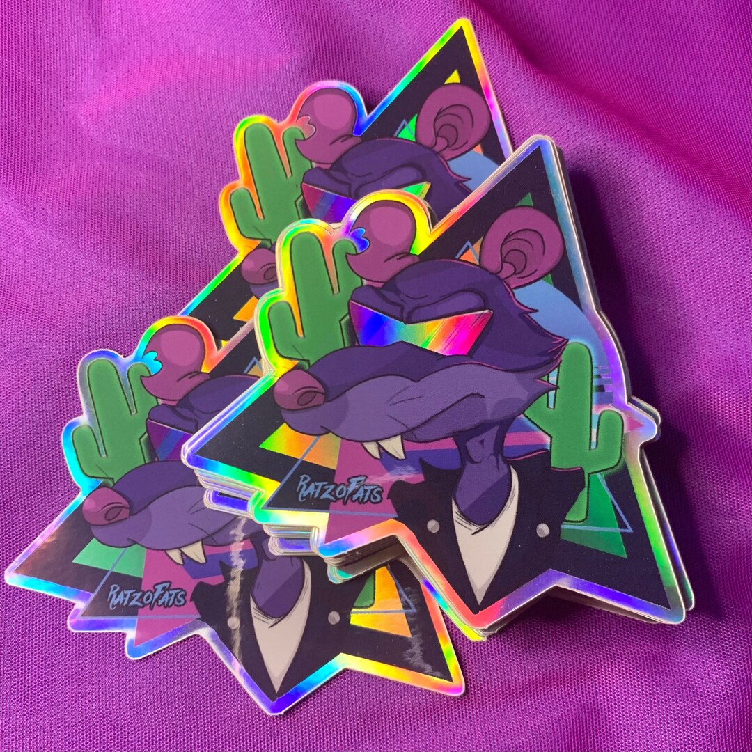 Synth Rats Holographic Retro Synth Wave Space Rat Sticker - Etsy