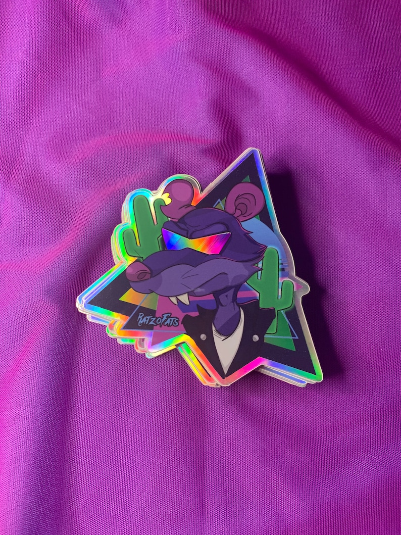 Synth Rats Holographic Retro Synth Wave Space Rat Sticker - Etsy