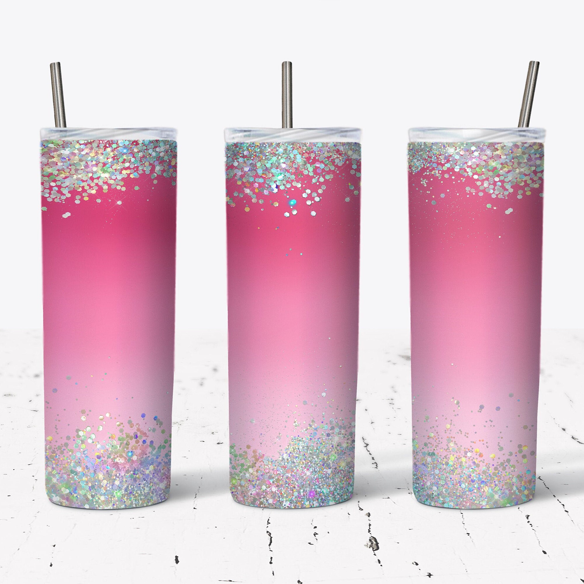 20 oz Stainless Steel Tumbler Pink Glitter Ombre Etsy