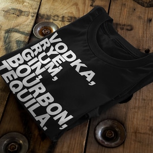 Bartender&#39;s Booze List |  Bar Rail Lineup T-Shirt | Unisex Party Shirt | Cocktail Fanatic Gift | Pub Crawl Apparel | Bartender Humor Top