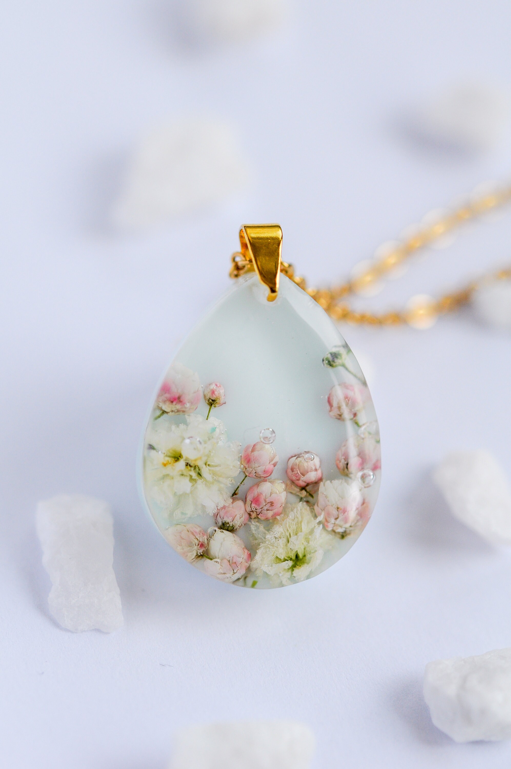Dried flower necklace Dainty flower pendant Pressed real Etsy