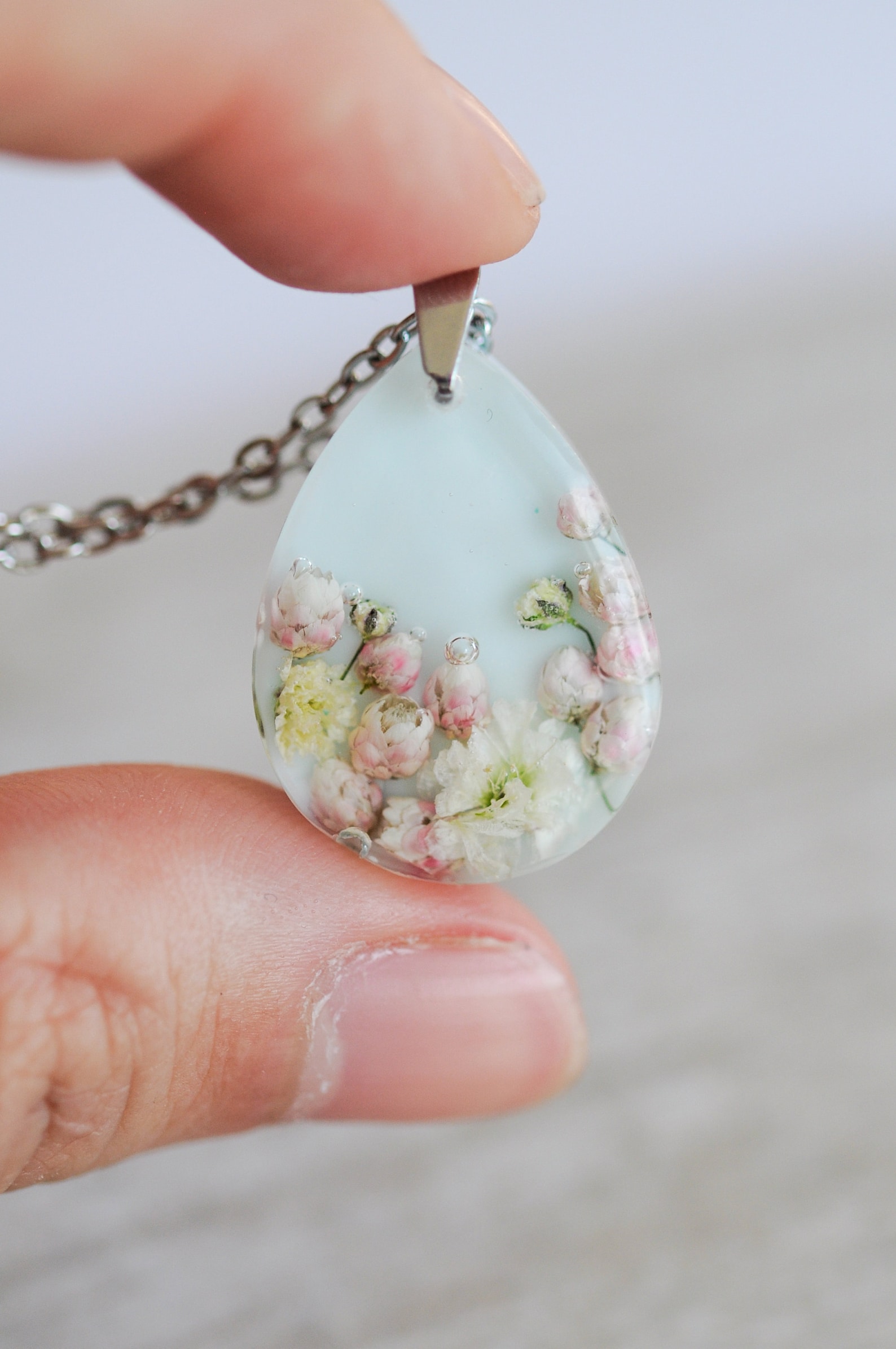Dried flower necklace Dainty flower pendant Pressed real Etsy