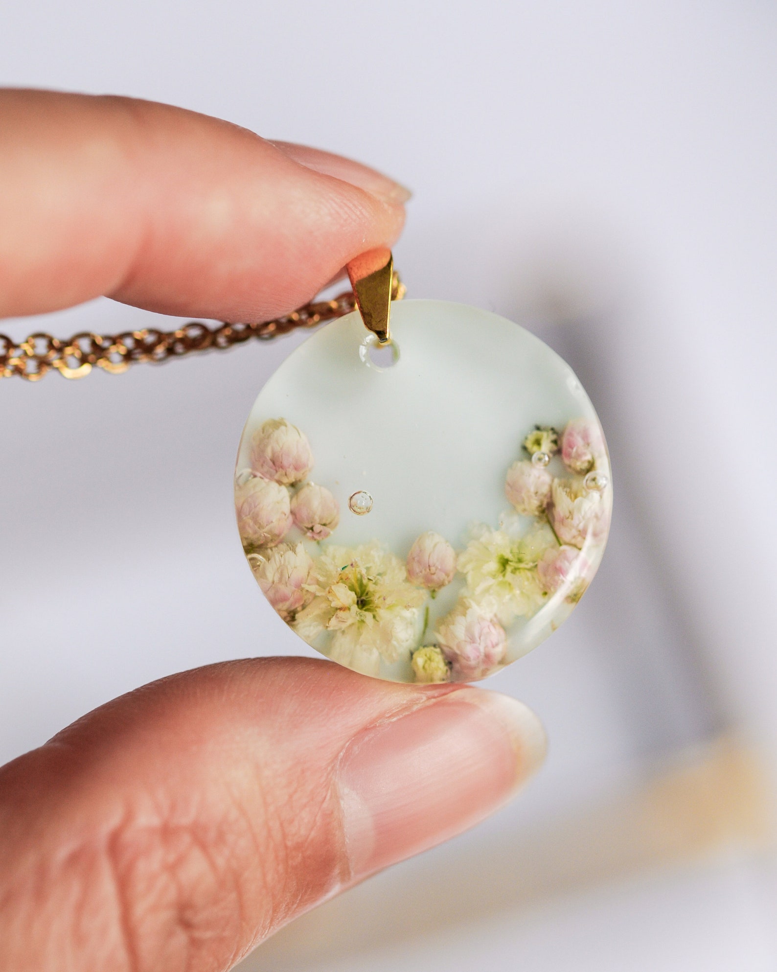 Dried flower necklace Dainty flower pendant Pressed real Etsy