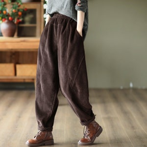 Retro Corduroy Pants, Women Loose Corduroy Pants, Elastic Waist Pants ...