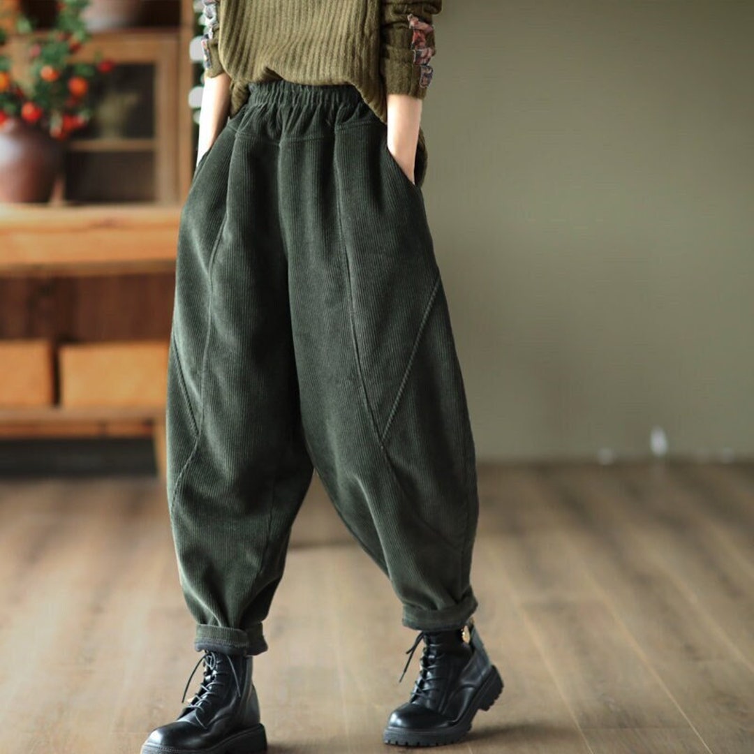 Retro Corduroy Pants, Women Loose Corduroy Pants, Elastic Waist Pants ...