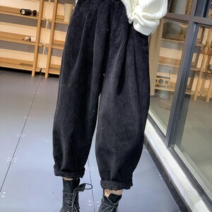 Elastic Waist Corduroy Fleece Wide leg Pants