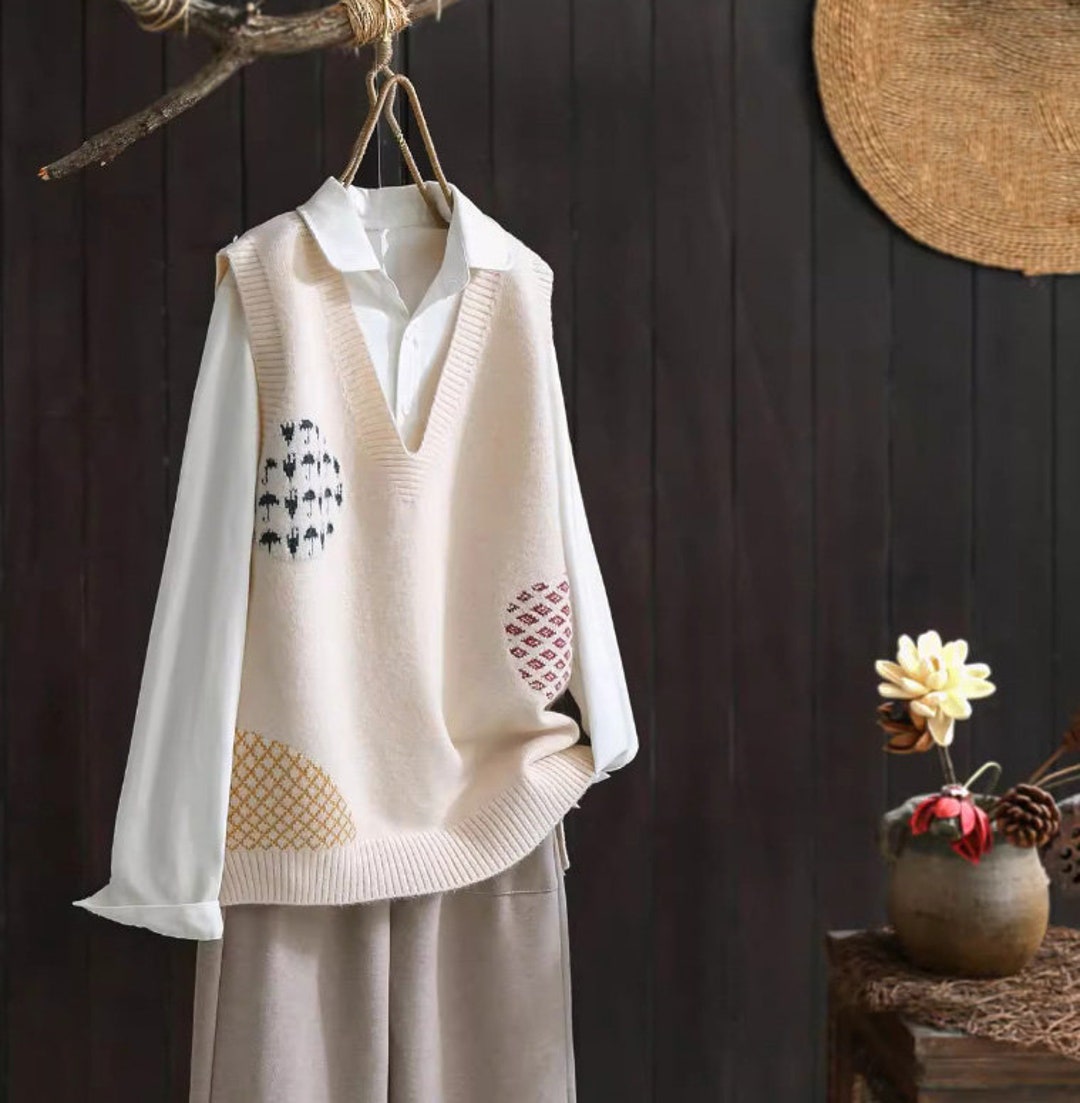 Outwear Sweater Vest, Beige Sweater Vest, Soft Crochet Cotton Sweater