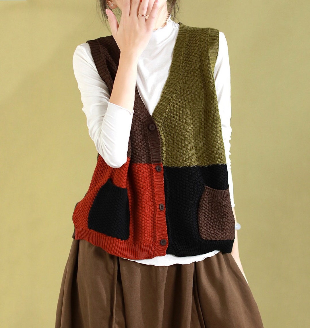 Cotton Sweater Vest, Vneck Woman Sweater Vest, Soft Crochet Sweater