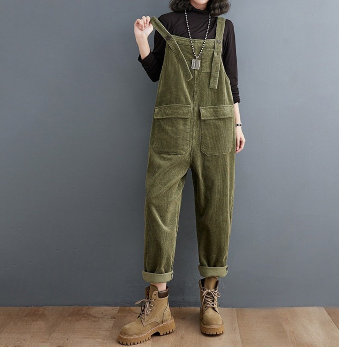 Green Corduroy Overalls, Women Corduroy Overalls, Plus Size Overall