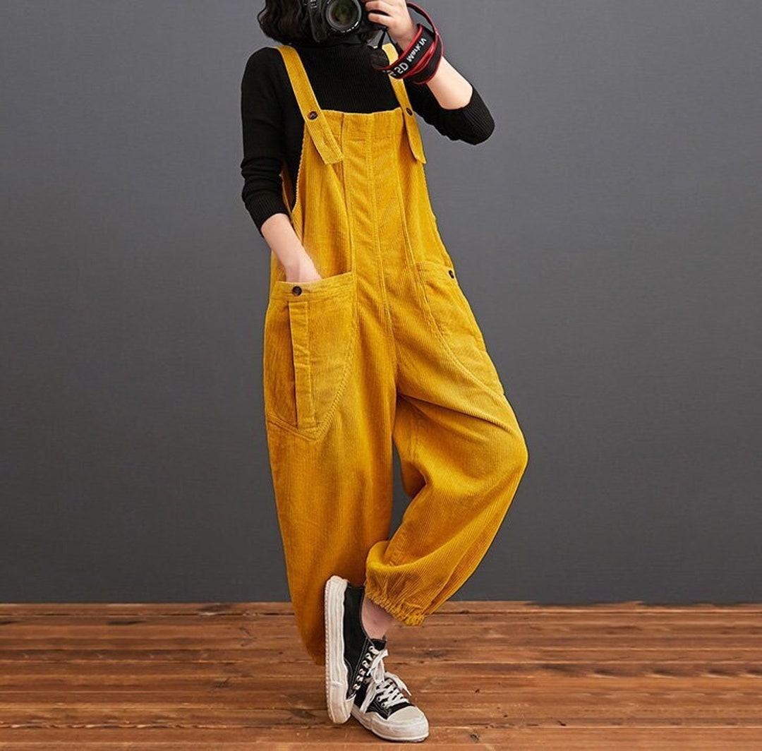 Yellow Corduroy Overalls, Women Corduroy Overalls, Plus Size Overall